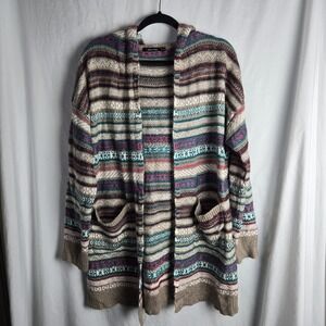 Doe and Rae Fair Isle Hooded Cardigan Women's Large Cozy Ski Lodge Boho Cabin